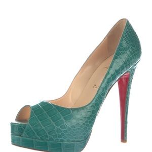 Christian Louboutin Lady Peep 150 Pumps—Green Crocodile. USED